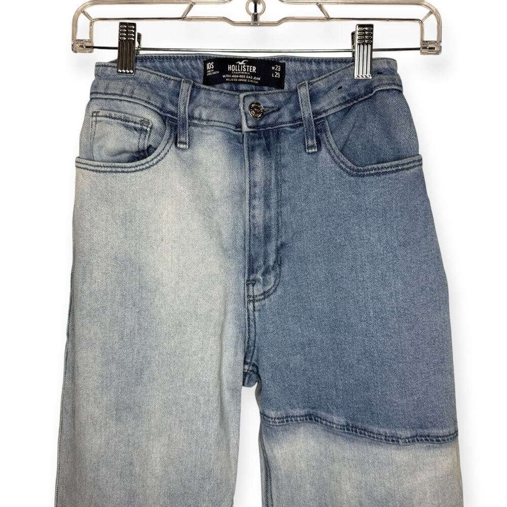 Hollister Patchwork Dad Jeans Ultra High Rise Two Tone Blue Denim‎ 23x29 Y2K - Picture 2 of 13